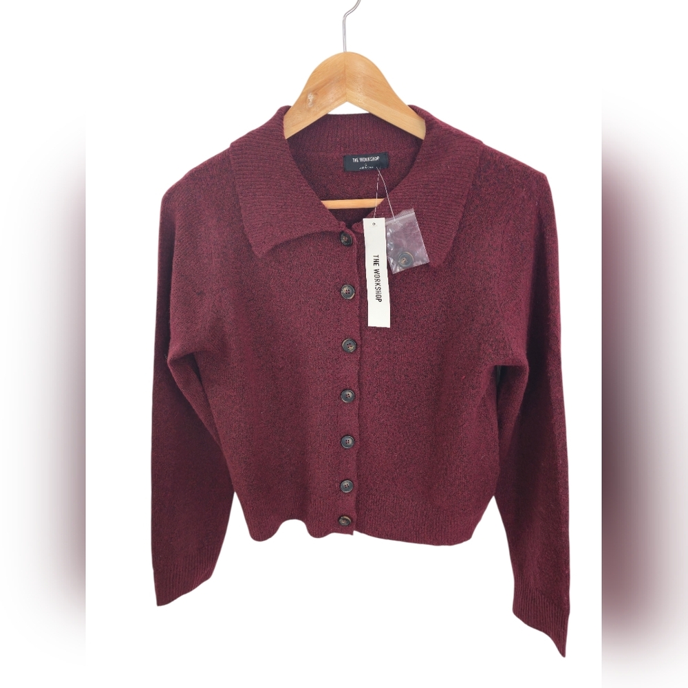 NWT The Workshop Cardigan Burgundy  Wool Blend Size Small